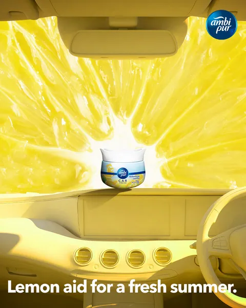 'Lemon aid for a fresh summer': a car interior bursting with citrus.