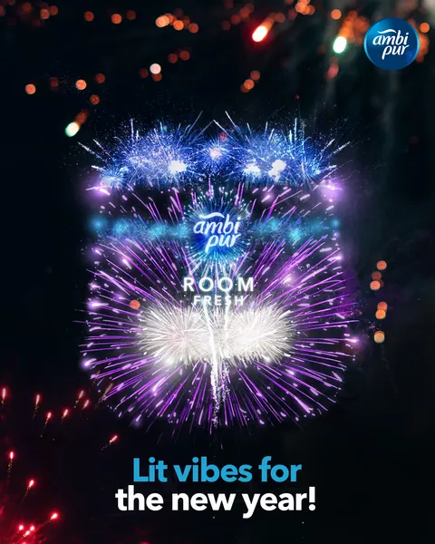 'Lit vibes for the new year!' Fireworks burst over the room gel.