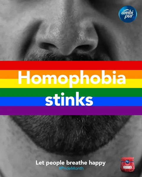 Pride Month: 'Homophobia stinks', a rainbow across the mouth.