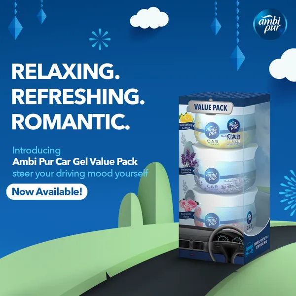 Promo: 'Relaxing. Refreshing. Romantic.' The car gel value pack.