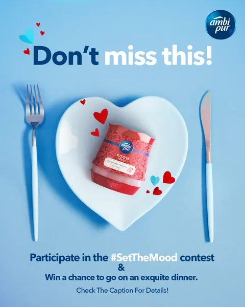 #SetTheMood contest reminder: 'Don't miss this!' on a heart-shaped plate.