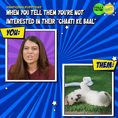 Puppy Day meme, part three: when you're not interested in their 'chaati ke baal'.