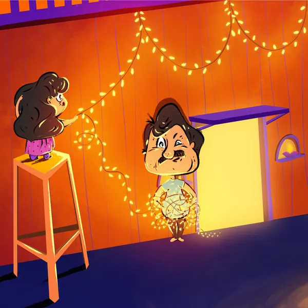 Rasnaful Deepavali grid: fairy lights go up on the house.
