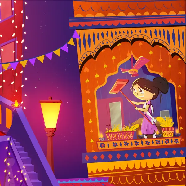 Rasnaful Deepavali grid: a lantern-lit window and bunting.